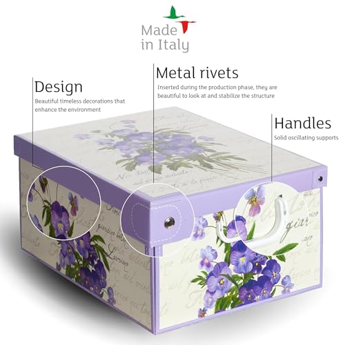 Lavatelli: Storage Box 6 Pack: Large - Flower Mix - Lid & Handles, Decorative Cardboard Organizer, Stack-Fold, Home-Clothes-Linens, 19.7 x 15.4 x 9.4