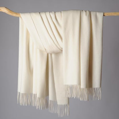 CUDDLE DREAMS Premium Cashmere Throw Blanket with Fringe, Luxuriously Soft (Ivory) - color: Ivory