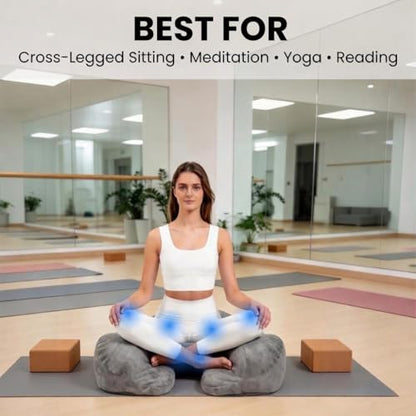 Memory Foam Meditation Cushion for Floor Sitting, 23" Wide Floor Pillow with Foot Rest, 8" Thick Cross-Legged Yoga Seat for Adults, Mindfulness & Relaxation, Grey