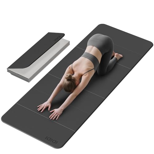 Foldable Extra Large Yoga Mat 74"×31.5", 8mm Double-Sided Non Slip Lightweight Fitness Mat for Man & Woman, Portable for Home Studio & Travel - color: Black+Gray