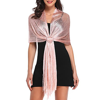 vimate Sparkling Metallic Shawls and Wraps for Evening Party/Wedding/Formal Dresses (With Free Buckle) - color: Q#. Baby Pink (With Baby Pink Buckle)