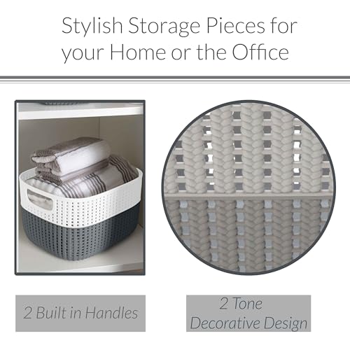 Simplify 2 Tone Sailor Knot Plastic Storage Tote | Decorative Basket | Closet Organization | De-clutter | Accessories | Toys | Bathroom Organization | Medium | Grey/Grey
