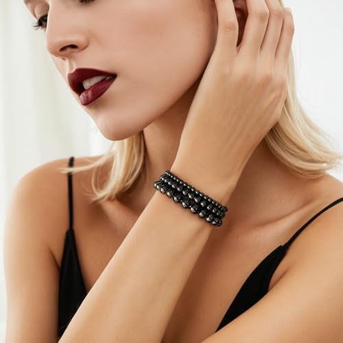 Crystal Beaded Bracelets for Women 4mm Clear Quartz Bead Handmade Gemstone Stretch Elastic Bracelet Natural Stone Crystal Healing Reiki Spiritual Jewelry Gifts - color: Black Obsidian, size: 4mm