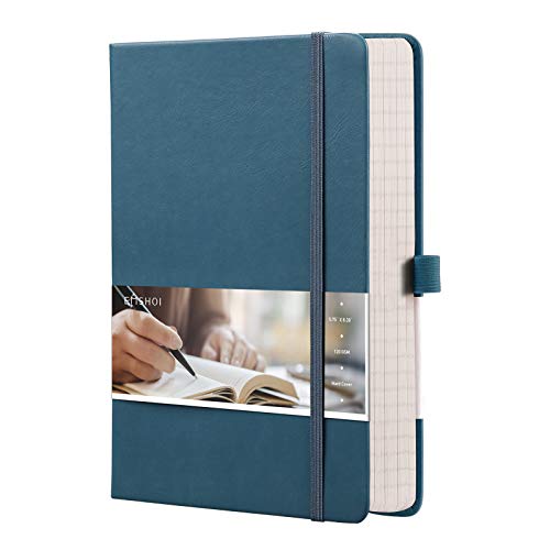 EMSHOI A5 Graph Paper Notebook Journal - 256-Page Hardcover, 120gsm Thick Ink-Proof Paper, PU Leather Cover with Inner Pocket, Portable 5.75"x8.38" Size for Work, Math, Engineering – Light Blue - color: LightBlue, size: A5-Graph