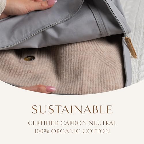 Luxury Organic Cotton Sweater Storage Bag in Gray - Fits 6 Fine Knit Sweaters - 18 Inch - Breathable Cashmere Garment Bag - Moth Proof Sweater Organizer for Closet - Carbon Neutral
