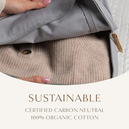 Luxury Organic Cotton Sweater Storage Bag in Gray - Fits 6 Fine Knit Sweaters - 18 Inch - Breathable Cashmere Garment Bag - Moth Proof Sweater Organizer for Closet - Carbon Neutral
