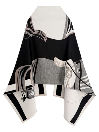 Women's Reversible Pashmina Shawl Wrap for Women Big Scarf Holiday Gifts - color: Black-grey-white