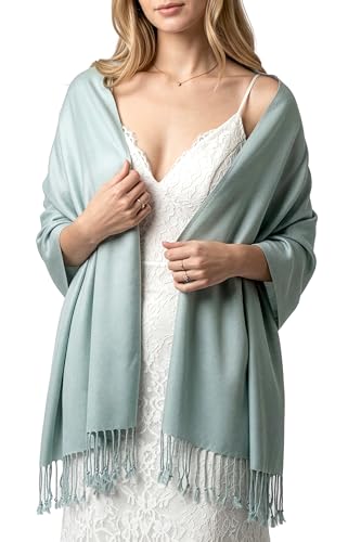 Achillea Lightweight Pashmina Scarf for Women – Soft Silky Shawl Wrap for Evening Dresses, Bridesmaids & Everyday Wear - color: Pale Teal