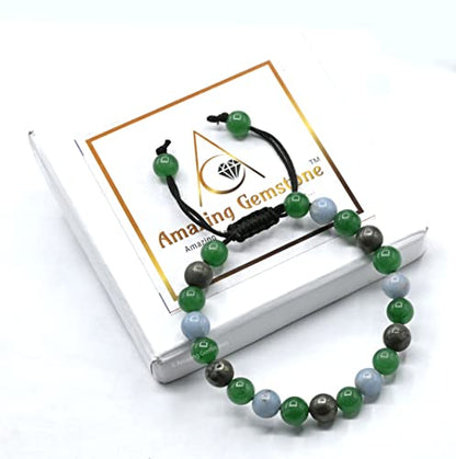 Amazing Gemstone Motivational Bracelet for Women Men Manifestation - Pyrite Angelite Green Aventurine Bracelet for Healing Calming Anxiety Stress Relief Gifts Pulseras Para Hombres Mujer (Adjustable) - color: Motivation & Self Belief