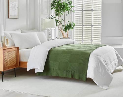 Longhui bedding 100% Cotton Chunky Cable Knit Throw Blanket for Sofa Couch Bed Baby Nursery, Farmhouse Chessboard Grid Woven Blanket with Bonus Laundering Bag, 51 x 63 Inches, Olive Green - color: Olive Green, size: 51” x 63”