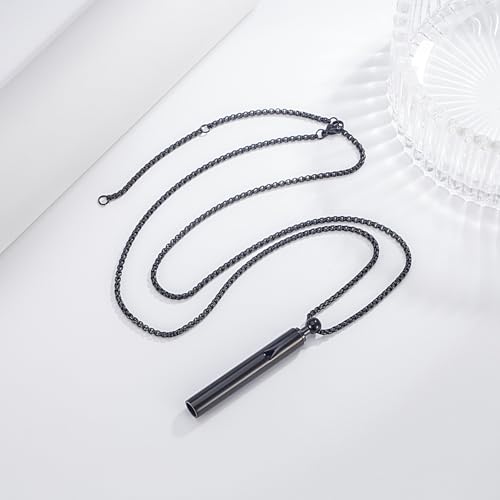 Breathing Easy Necklace, Mindfulness Breathing Stainless Steel Pendant for Stress Relief, Anxiety Management & Smoking Cessation Aid, Intricate Engraving for Men Women - color: Black
