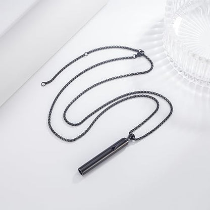 Breathing Easy Necklace, Mindfulness Breathing Stainless Steel Pendant for Stress Relief, Anxiety Management & Smoking Cessation Aid, Intricate Engraving for Men Women - color: Black