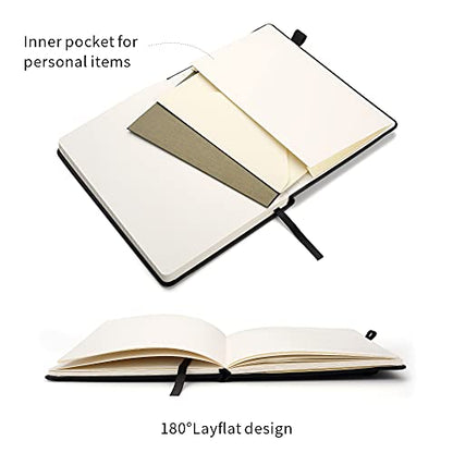 Lined Journal Notebooks with Pen Loop, Hardcover Notebook Journal for Work, 100Gsm Premium Thick Paper with Inner Pocket, Medium 5.7"x8.4", （Black, Ruled） - color: Black