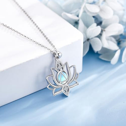 YAFEINI Flower Necklace S925 Sterling Silver Rose/Lotus/Tulip/Hibiscus Pendant Necklaces Flower Jewelry Gifts for Women Mom Wife - style: Lotus