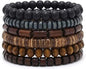 5pcs Wooden Bead Bracelet Set with Charm and Tassel for Men & Women - Stackable Boho Bracelets, Amber Color Scheme Adjustable Bracelet - color: Brown Gray