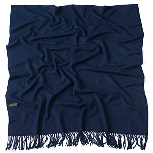 CJ Apparel Solid Color Tassels Design Nepalese Shawl Scarf Wrap Stole Throw Head Wrap Pashmina Gift Hand Made in Nepal New - color: Dark Blue