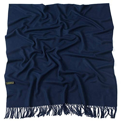 CJ Apparel Solid Color Tassels Design Nepalese Shawl Scarf Wrap Stole Throw Head Wrap Pashmina Gift Hand Made in Nepal New - color: Dark Blue