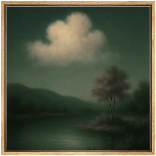 SIGNWIN Framed Canvas Print Wall Art Misty Green Night Landscape Dreamy Tree and Cloud Illustrations Fine Art Farmhouse/Country for Living Room, Bedroom, Office - 16"x16" NATURAL - color: BS18-2507-SAR17, size: 16L" x 16W"