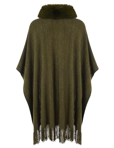 Ferand Shawl Wraps for Women, Cozy Lightweight Poncho Cape with Pockets, Warm for Fall Winter Travel - color: Army Green With Faux Fur Collar