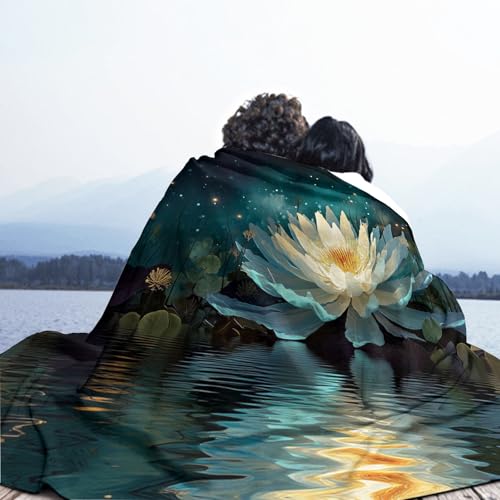 Lotus Throw Blanket, Meditation Contemplation Flowers Bed Blanket,Soft Flannel Fleece Turquoise Throw Blankets Cozy Fluffy Plush Blankets 60×80 inch - size: 60"×80" Twin