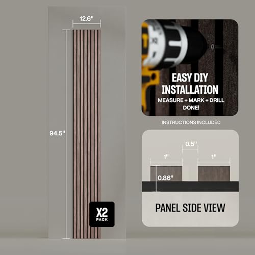 2-Pack Acoustic Wood Slat Panels - Soundproof Wall Paneling for Interior Decor