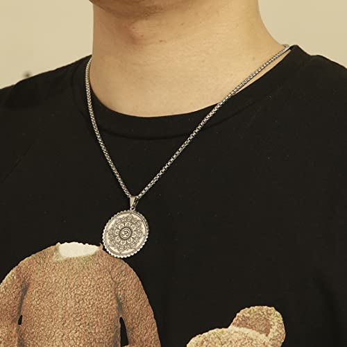 Mandala Om Aum Ohm Men's Necklace Sanskrit Symbol Om Aum Ohm Spiritual Amulet Indian Lotus Mandala Yoga Pendant Religious Jewelry Men - color: Mandala silver