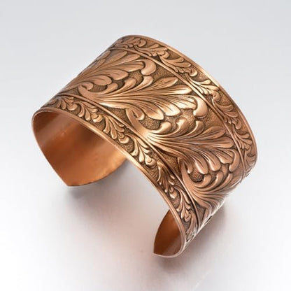 Handmade Solid Copper Cuff Bracelet adjustable with Scroll Design, Made in USA