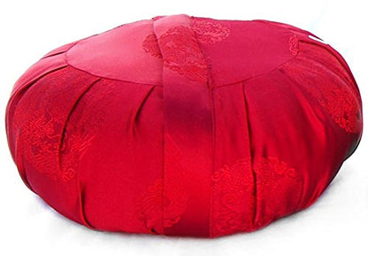 Taraluna - Fair Trade, Organic & Green Gifts Zen Zafu Sitting or Meditation Cushion with Silk Brocade Cover, Red