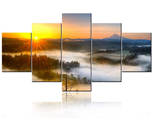 5 Piece Giclee Canvas Prints Wall Art Large Modern Gallery Wrapped Mountains in Sunrise Artwork Forrest Landscape Pictures Paintings Ready to Hang for Bedroom Dining Room Home Decorations -60"W x 32"H - color: Artwork-08, size: 60"W x 32"H