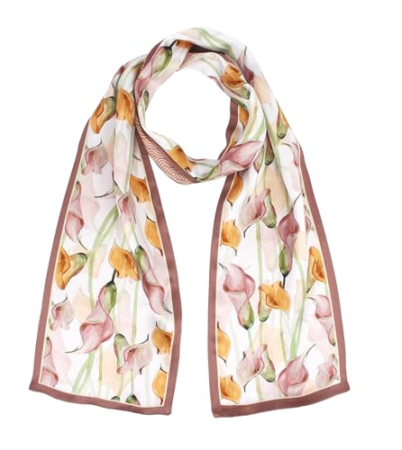 ANDANTINO 100% Silk Scarf for Women 59”*6.3” Long Shawls for Headscarf and Neck- Oblong Hair Wraps with Gift Packed - color: Callas-pink