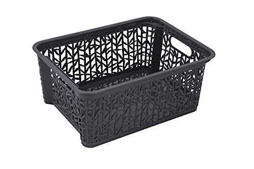 BranQ - Home essential Universal, multifunctional, adjustable storage basket in bamboo design, BPA-free plastic, size L - 12.7 litres, 1 piece, anthracite