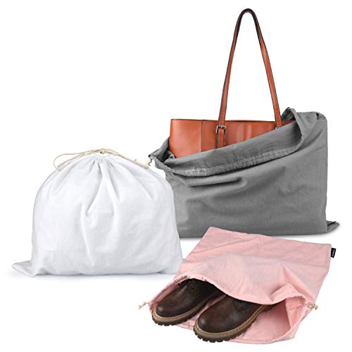 PlasMaller Dust Cover Storage Bags Purified 100% Cotton Flannel with Drawstring Pouch For Handbags Purses Pocketbooks Shoes Boots Set of 3 (White+Grey+Pink) - color: White+Grey+Pink