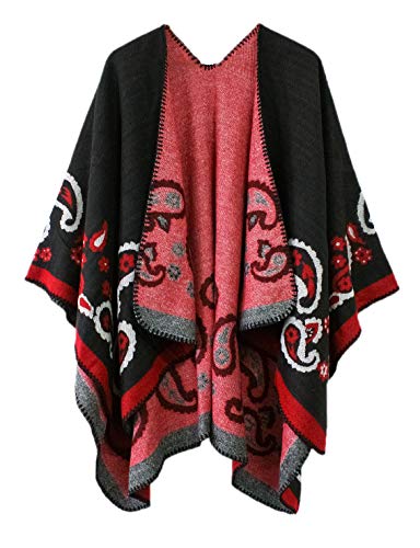 Urban CoCo Women's Color Block Shawl Wrap Open Front Poncho Cape - color: Series 21-black