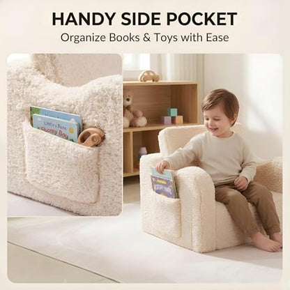 MOMCAYWEX Kids Sofa, 2-in-1 Flip-Out Foam Couch with Soft Sherpa Cover, Cozy Play Lounge Chair, Cream - color: Cream, size: Medium