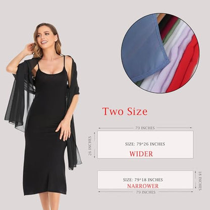 Shawls and Wraps for Evening Dresses Sheer Chiffon Women Elegant Soft Silky Wraps Wedding Bridal Scarf - color: Black, size: 79*26‘’