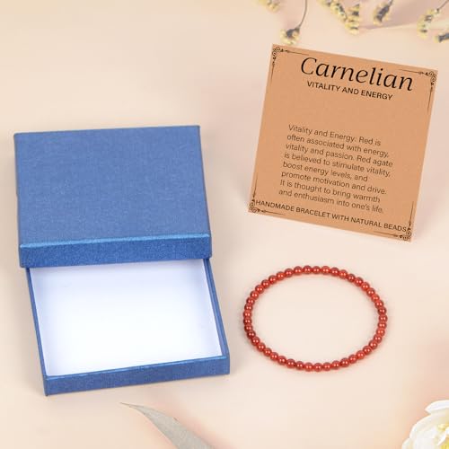 LPBeads Handmade Natural Gemstone Stretch Elastic Bracelet Healing Crystal Round Stone Beads Jewelry Gifts for Women Men - color: Carnelian, size: 4mm