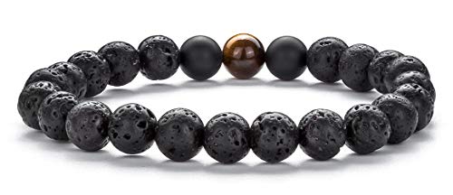 Men Women 8mm Tiger Eye Stone Beads Bracelet Elastic Natural Stone Yoga Bracelet Bangle - color: Lava Tiger Eye-21003