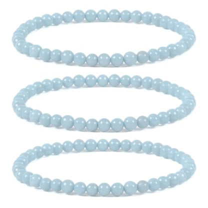 Justinstones Gem Semi Precious Gemstone 3pcs 4mm Round Beads Stretch Bracelet 6.5 Inch Unisex - color: Angelite