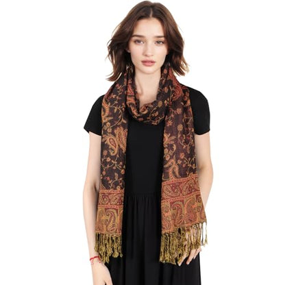 MUQU Women Pashmina Shawls and Wraps Scarf Soft Silky Reversible Paisley Scarves Shawl for Women - color: Black+red
