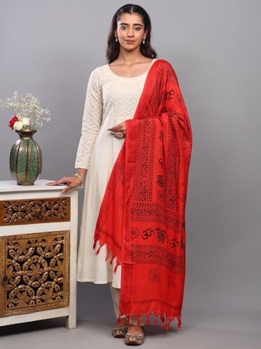 Exotic India Women's Polycotton Prayer Shawl with Printed Om Namah Shivai | Religious Pooja Mandir Wrap Stole, Scarves