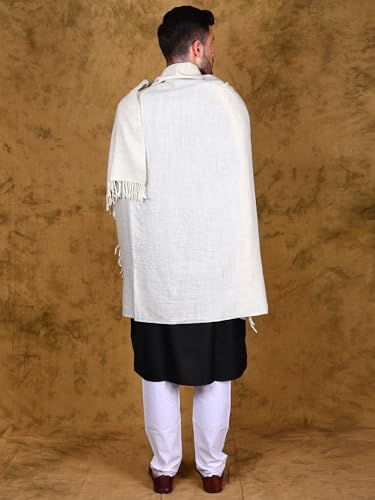 Exotic India Men's Plain Off White Woollen Lohi/Shawl | Traditional Soft Warm Meditation Stole, Scarf, Wrap From Kullu