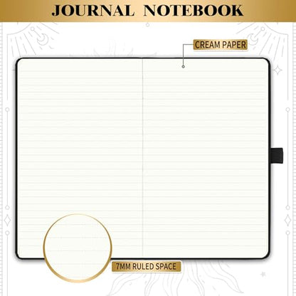 Artfan Ruled Notebook/Journal – Premium Thick Paper Classic Writing Notebook with Pocket + Page Dividers Gifts, Banded, Large, 128 Pages, Hard Cover, Lined (5.3" x 8.26") - Sun and Moon - color: BLACK17