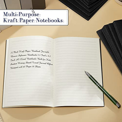 Sabary 72 Pack Kraft Paper Notebook Journals 5.5 Inch x 8.3 Inch A5 Notebook in Bulk Softcover Ruled for Writing Sketch Travel Journal with 60 Pages 30 Sheets(Black,Line) - color: Black, style: Line