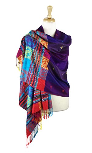 PASKMLNA Double Side Multi Colors Silky Tropical Colorful Exotic Pashmina Wrap Shawl Scarf Rave - color: #8purple
