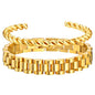 MPRAINBOW 2pcs 18K Gold Plated Chain Link Bracelet, Stainless Steel Crystal Friendship Bracelets Bangle,Watch Band Chains Wristband Jewelry with Adjust Tool - color: Gold-set B