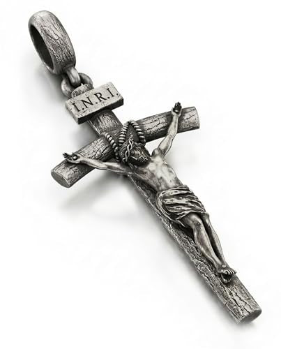 Catholic Crucifix Necklace for Men and Women, Exquisite Medium/Large Crucifix Pendant, Vintage Gold&Silver Tone, Faith Jewelry with Luxury Gift Box - color: Vintage Silver, size: 0 Inch=No Chains, style: Medium Pendant