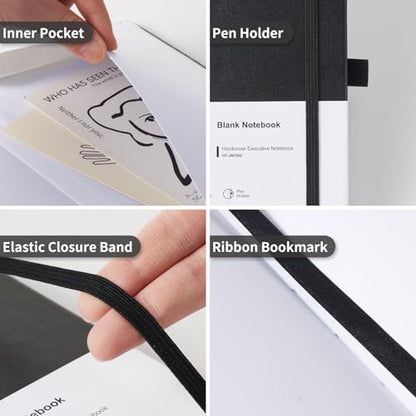 Heture Hardcover Notebooks, A5 Blank Notebook for Writing 160 Pages, 8.2 x 5.5 inch, Classic Blank Notebooks for College/Work/Travel (Blanked-1 Pack, Black) - color: Black, style: Blanked-1 Pack