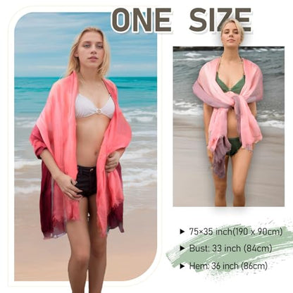 Two-tone Linen Scarf for Women Lightweight Summer Wrap Cotton Shawl Beach Travel Pashmina Gauze 75"×35" - color: Pink/Light Grey