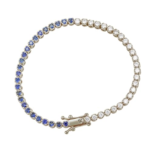 CAITLYNMINIMALIST 18K Gold-Plated & Rhodium-Plated Silver CZ Diamond Tennis Bracelet for Women – 3–4mm Dainty Stacking Box Clasp Bracelet (6–7 in) - color: 02- Silver Blue Diamond, size: 6 Inches