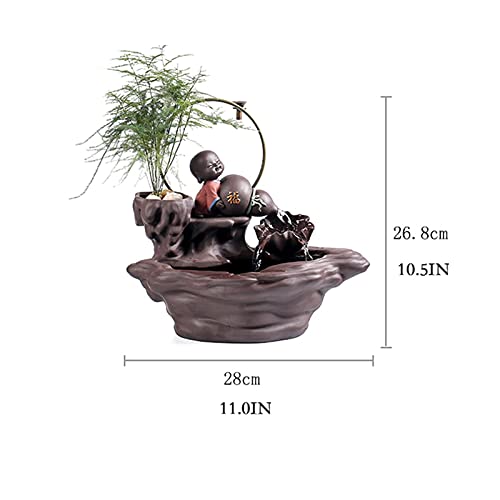 Zen Chinese Style Flowing Water Ornaments Tabletop Fountain Purple Clay Little Monk Waterfall Incense Holders Home Decor Gift Decorations
